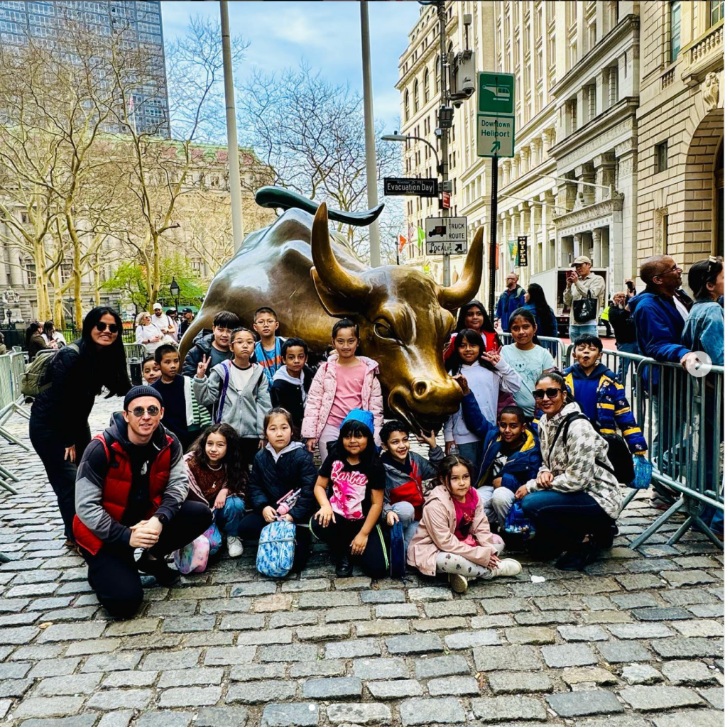 group of kids at wall st.
