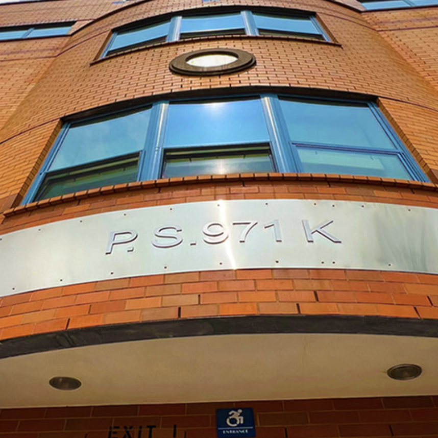 low angle of front of school 