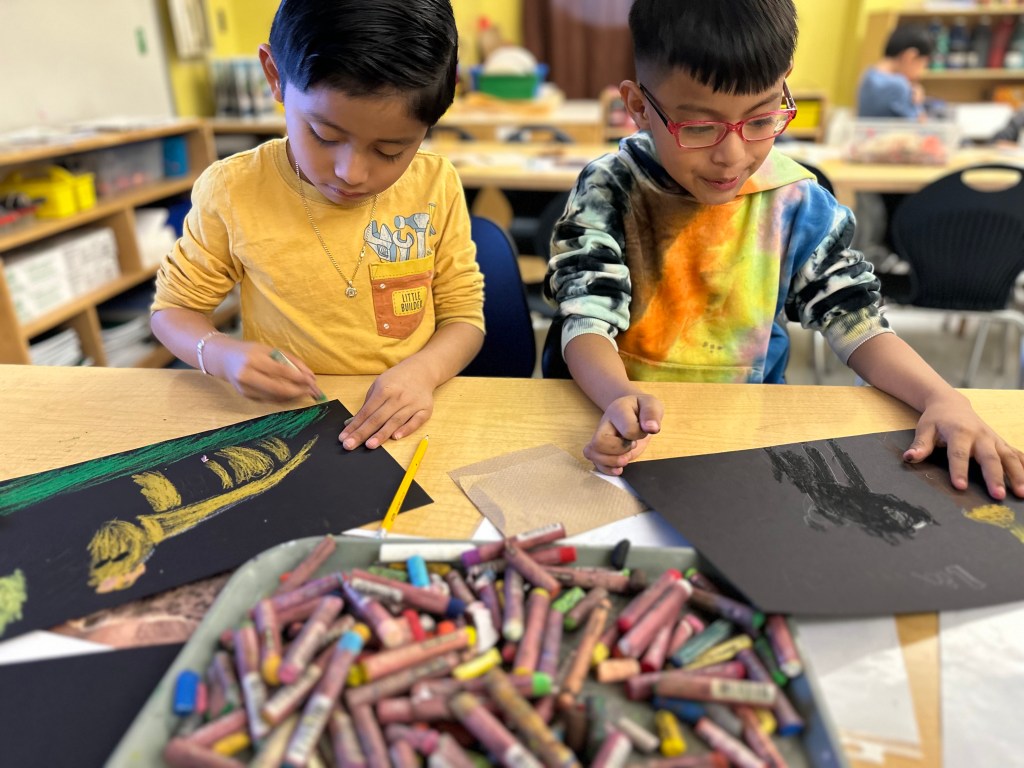 students with crayons